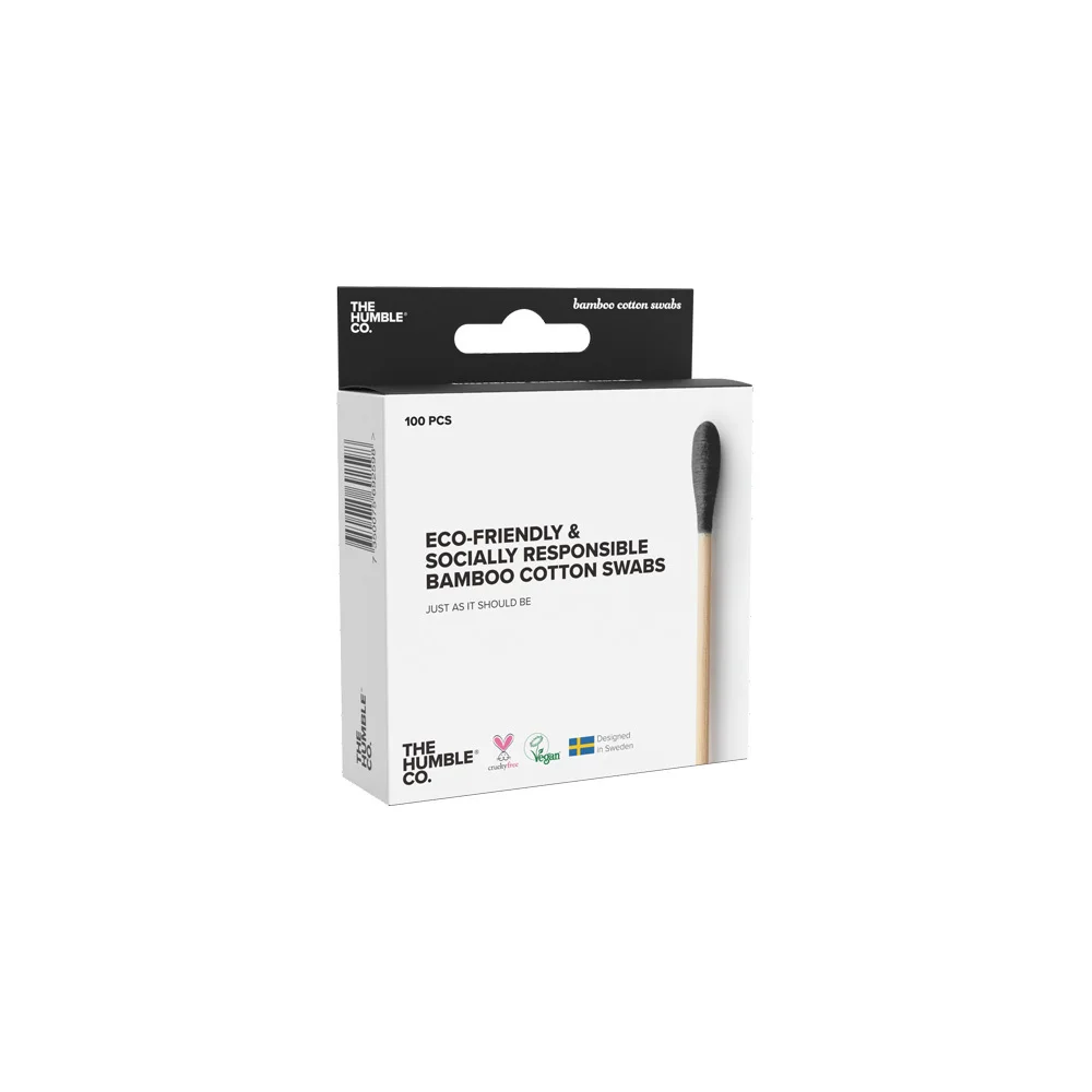 The Humble Co. Natural Cotton Swabs Black Μπατονέτες Aπό Μπαμπού & Βαμβάκι Μαύρο Χρώμα 100 τεμάχια