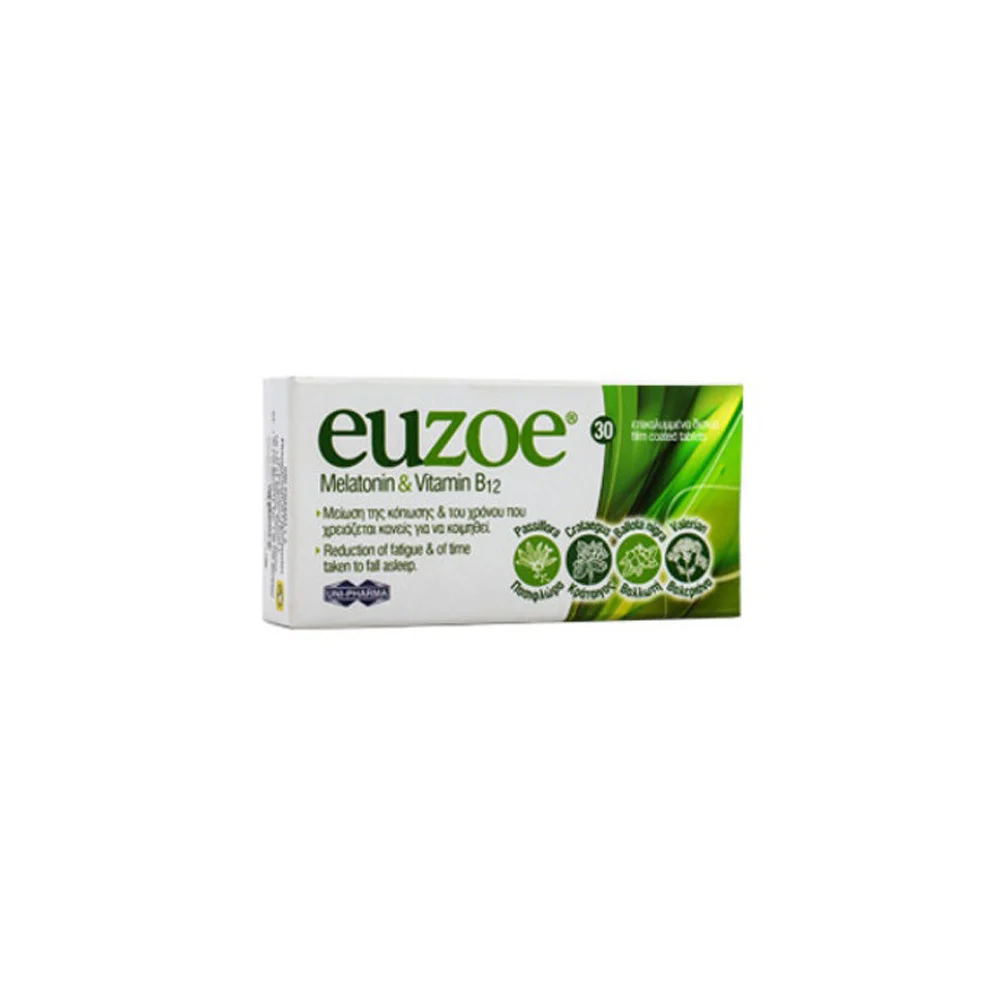 Uni-Pharma Euzoe Melatonin & Vitamin B12 Συμπλήρωμα Διατροφής Για Μείωση Της Κόπωσης 30 ταμπλέτες