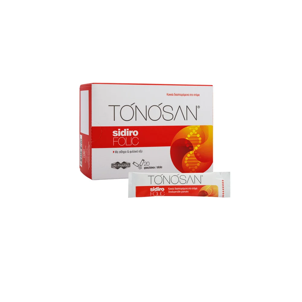 Tonosan SidiroFolic Συμπλήρωμα Διατροφής Για Την Κάλυψη Των Καθημερινών Απαιτήσεων Σε Σίδηρο & Φυλλικό Οξύ 20 sticks