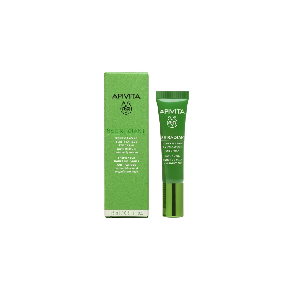 Apivita Bee Radiant Signs Of Aging & Anti-Fatigue Eye Cream White Peony & Patented Propolis Αντιγηραντική & Αναζωογονητική Kρέμα Ματιών 15ml