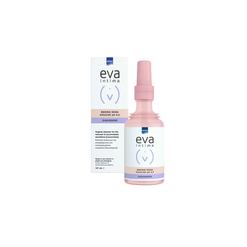 InterMed Eva Intima Baking Soda Douche pH9.0 Disorders Κολπική Πλύση Για Απομάκρυνση Των Συσσωρευμένων Εκκρίσεων 147ml