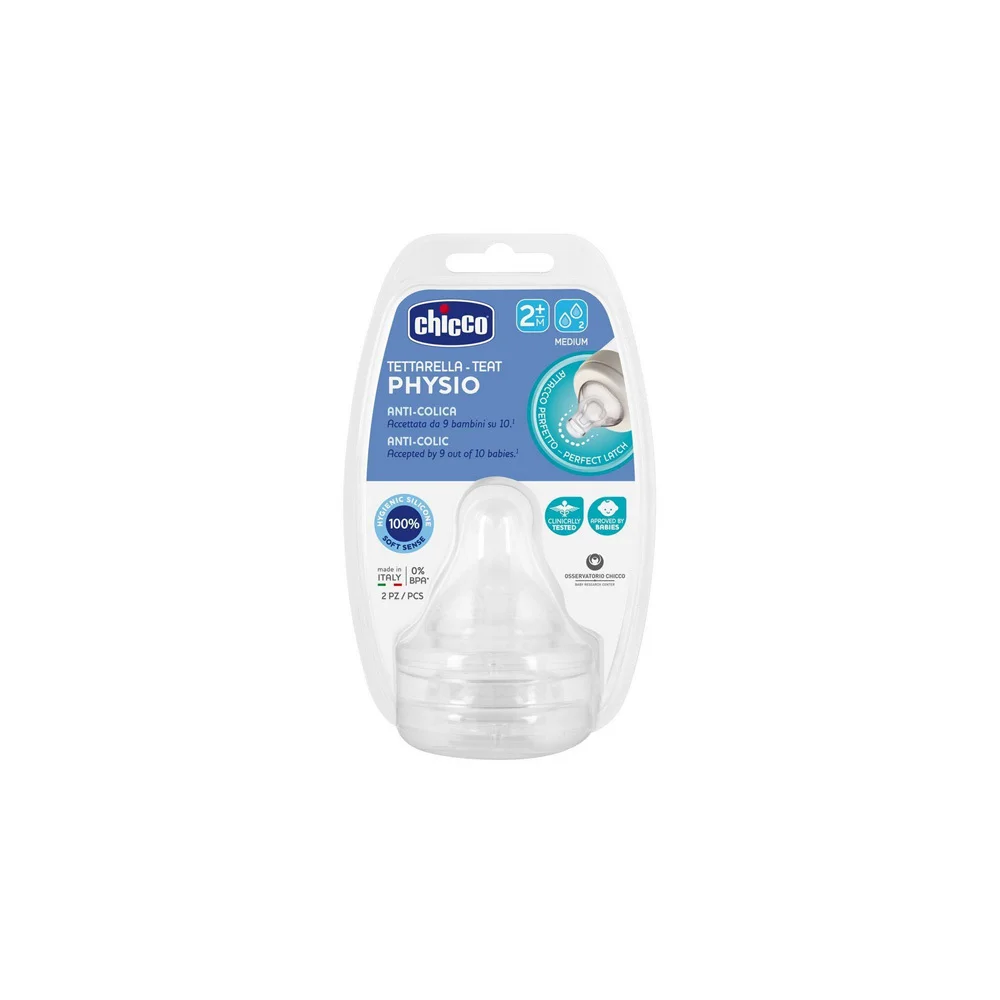 Chicco Physio Teat Anti Colic Θηλή Σιλικόνης Μέτριας Ροής 2m+ 2 τεμάχια
