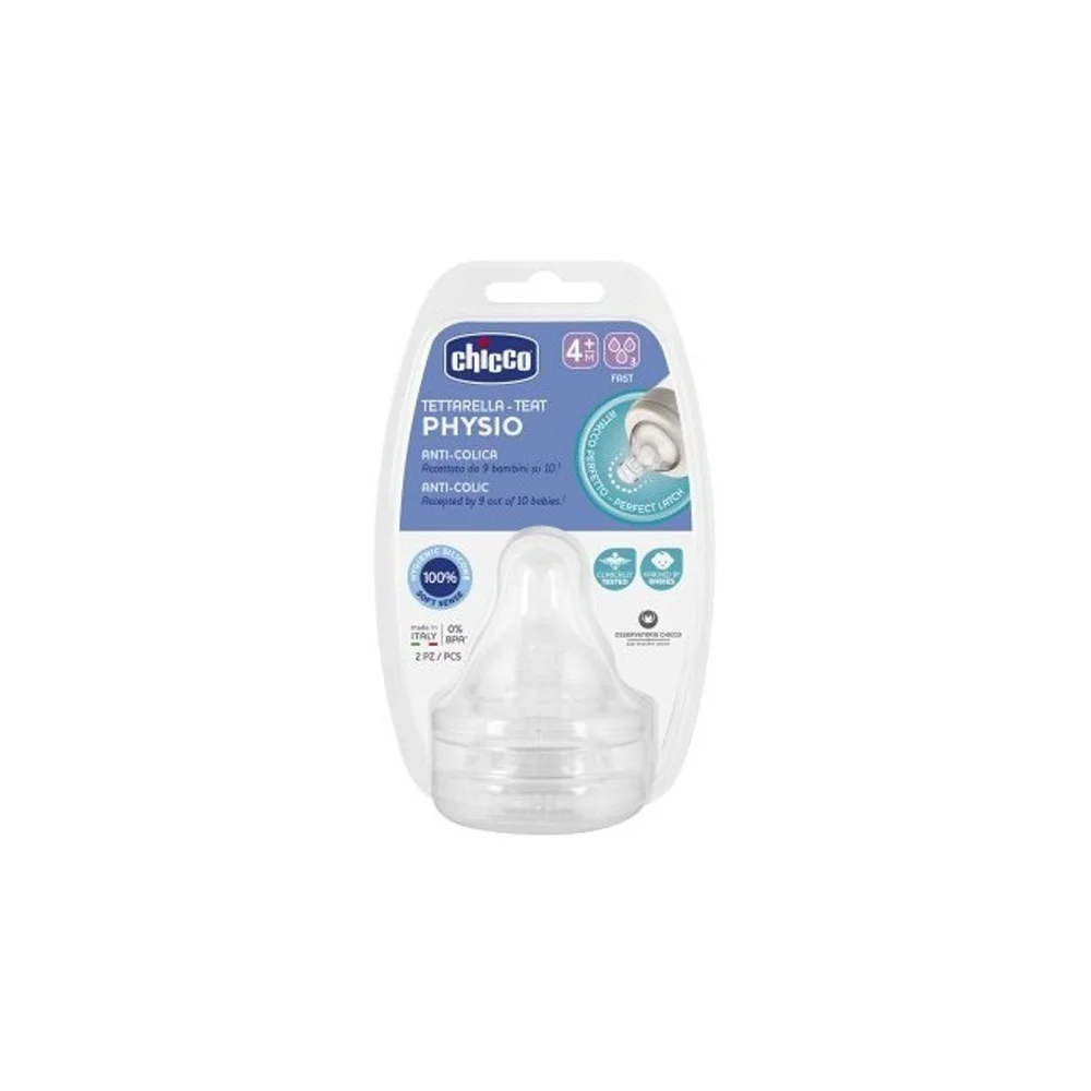 Chicco Physio Θηλή Σιλικόνης Γρήγορη Ροή 4m+ 2 τεμάχια