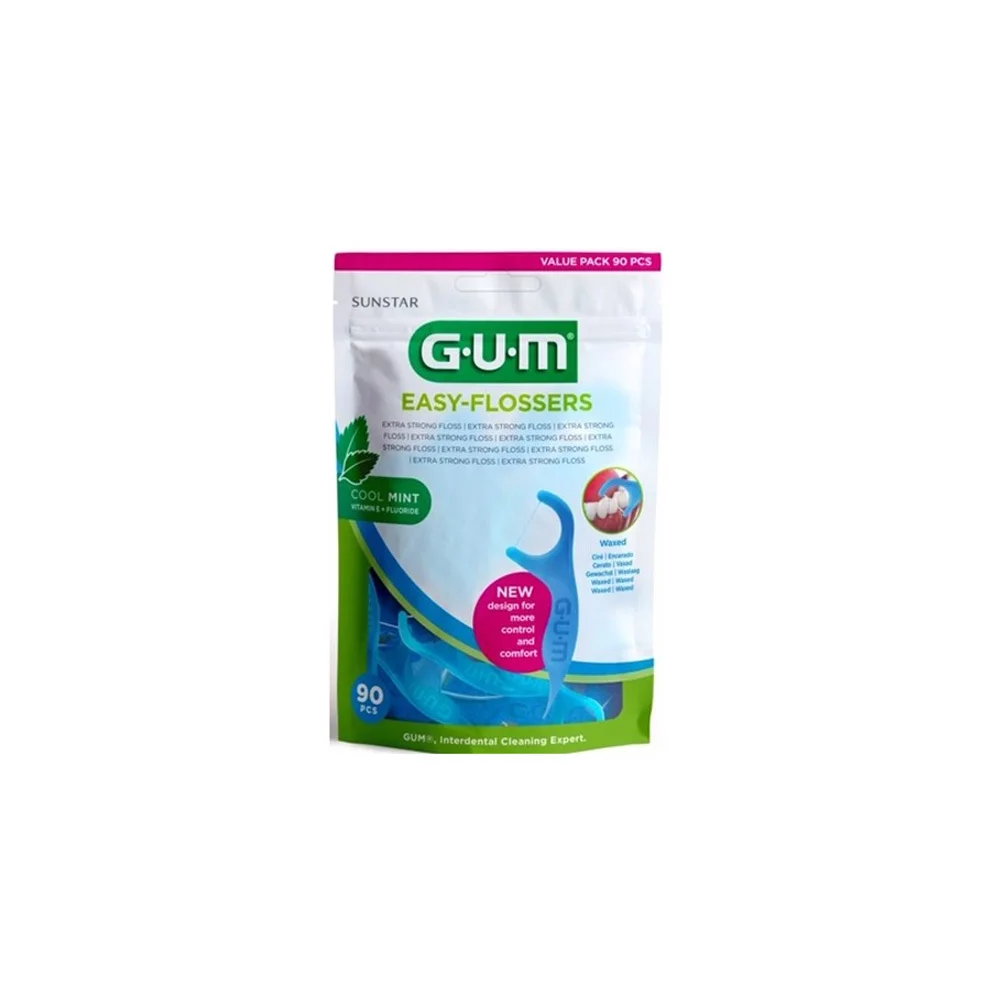 Gum Easy Flossers 890 Dental Floss In Forks Cool Mint Slightly Waxed 90 pieces