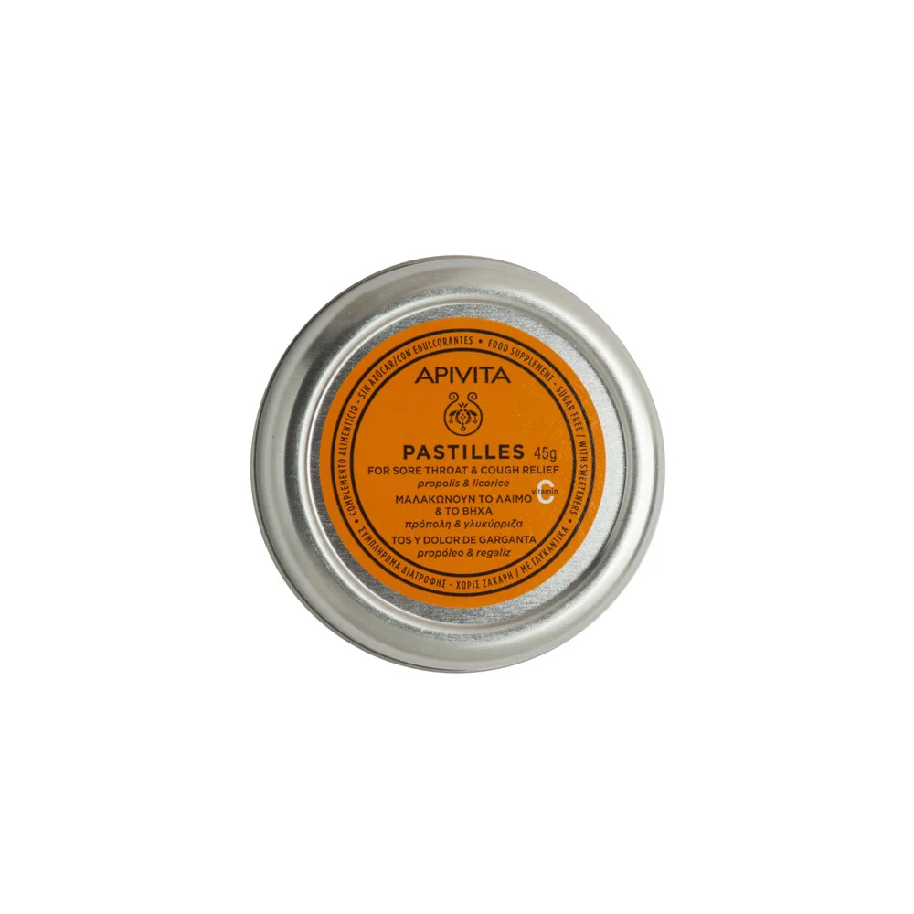 Apivita Pastilles For Sore Throat & Cough Relief Propolis & Licorice 45gr