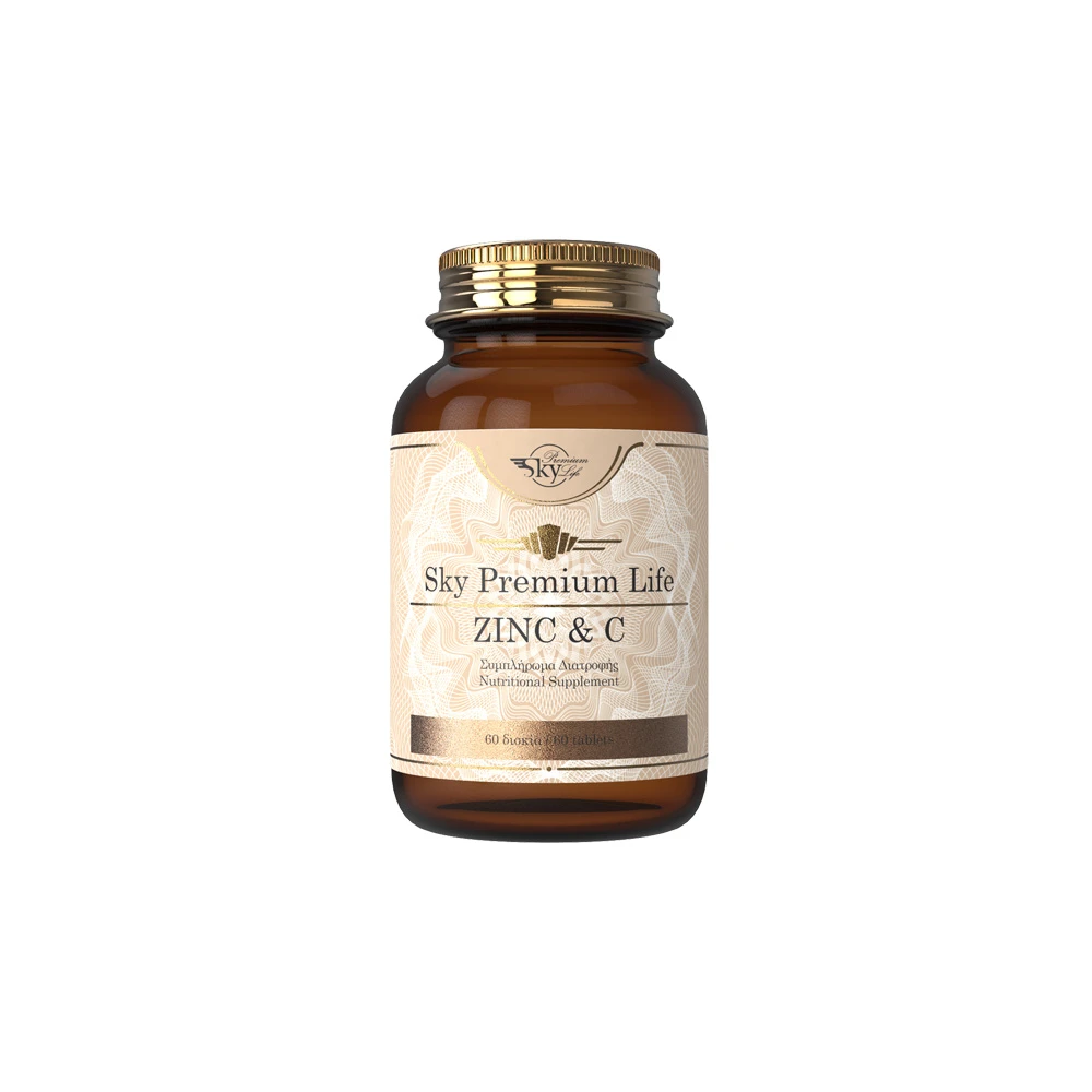 Sky Premium Life Zinc & Vitamin C Συμπλήρωμα Διατροφής Με Ψευδάργυρο & Βιταμίνη C Για Τόνωση Ανοσοποιητικού Συστήματος Μείωση Της Κούρασης Υγεία Οστών Μυών & Δοντιών 60 ταμπλέτες