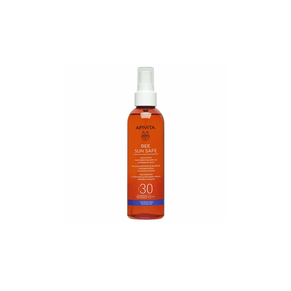 Apivita Bee Sun Safe Satin Touch Tan Perfecting Body Oil SPF30 With Sunflower & Carrot 200ml