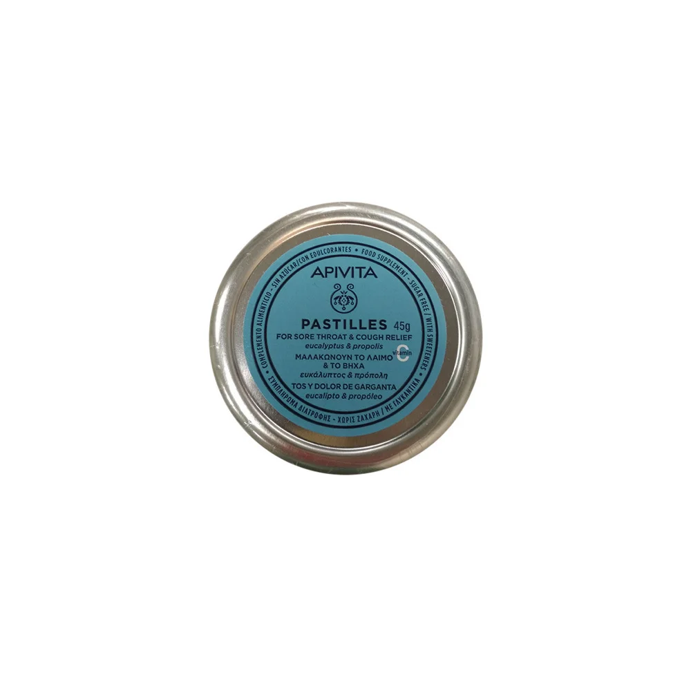 Apivita Pastilles With Eucalyptus & Propolis For Sore Throat & Cough 45gr
