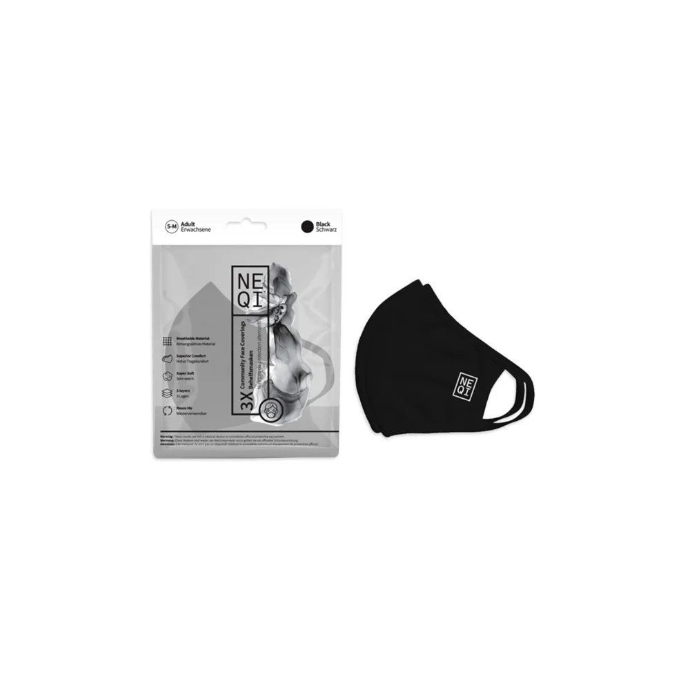Neqi Face Mask Adult Reusable Face Mask Small Medium Black 3 pieces 