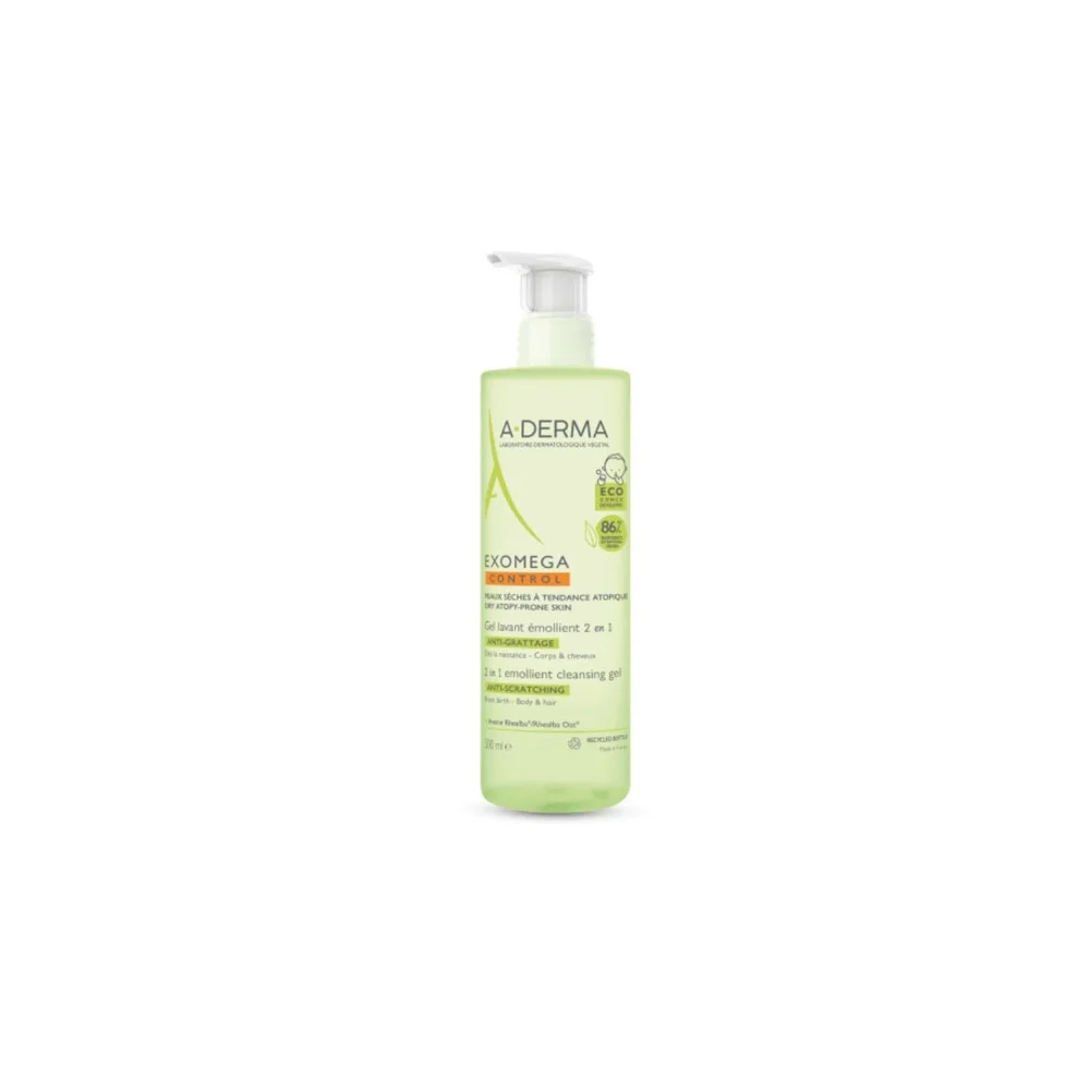 A-Derma Exomega Control Gel Lavant Emollient 2 In 1 Μαλακτικό Τζελ Καθαρισμού 2 Σε 1 Για Το Ατοπικό Δέρμα Με Αντλία Για Μαλλιά & Σώμα 500ml