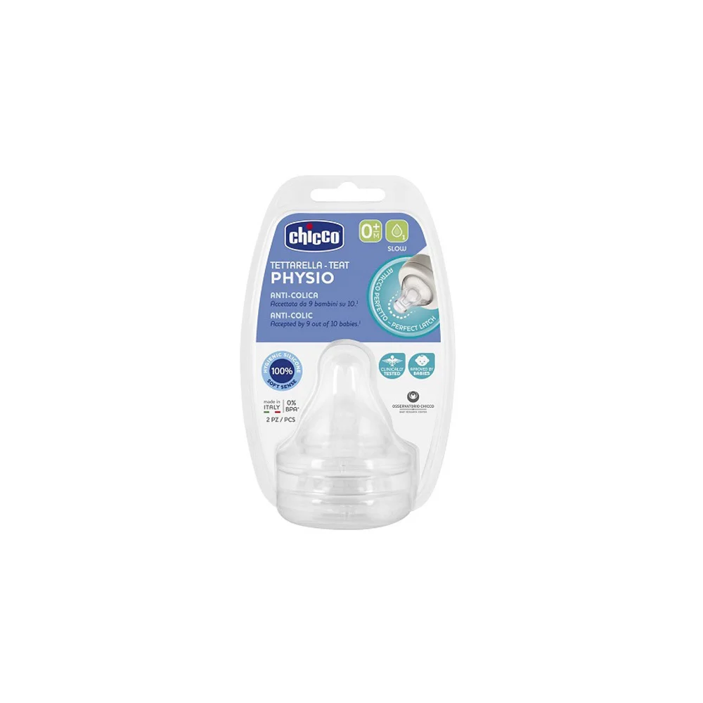 Chicco Physio Teat Anti-Colic Θηλή Σιλικόνης Αργής Ροής 0m+ 2 τεμάχια