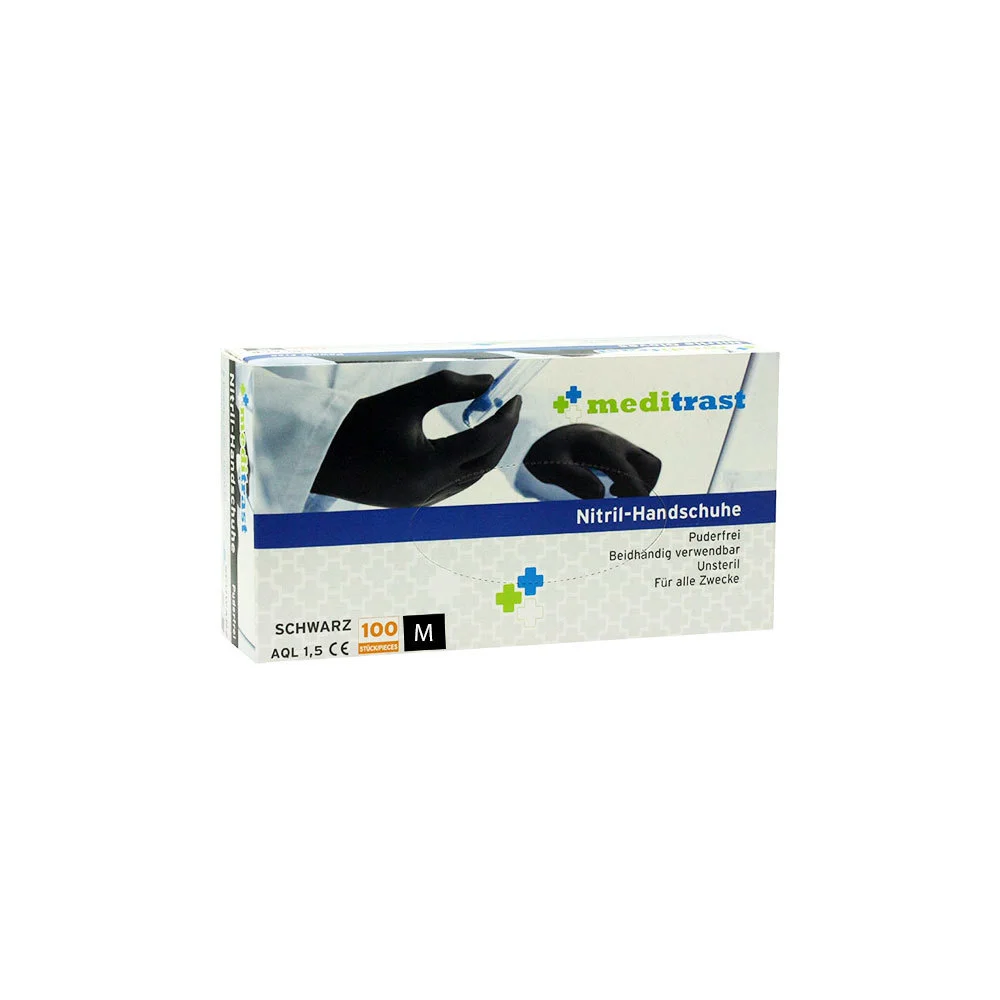 Meditrast Nitrile Gloves Black Medium Non Sterile Disposable Without Powder 100 picies 