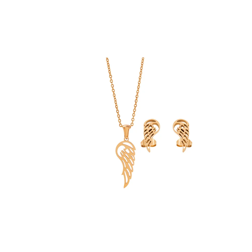 Medisei Dalee Set Angel Wings Necklace Set and Earrings Stainless Steel 3 pieces