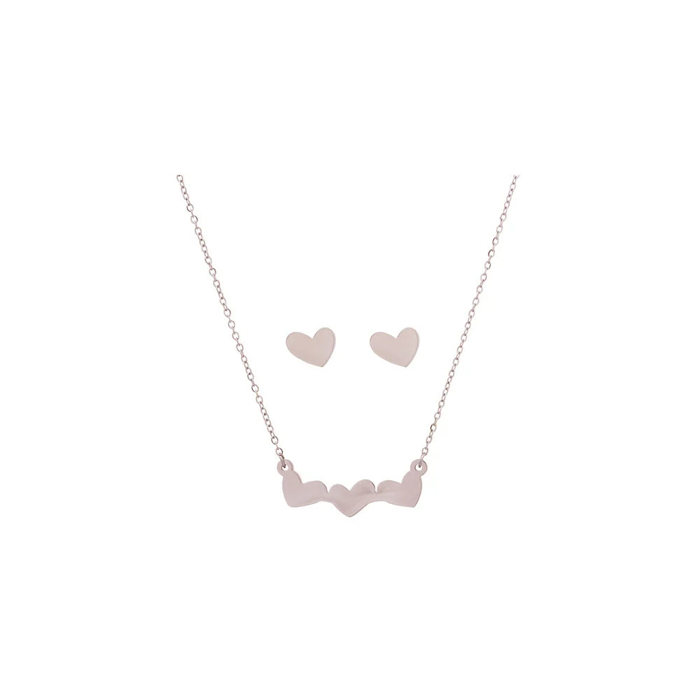 Medisei Dalee Set Triple Heart Necklace Set and Earrings Stainless Steel 3 pieces