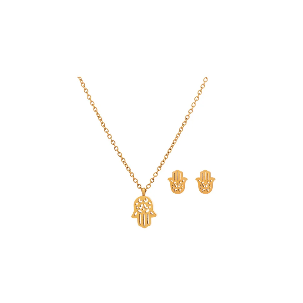 Medisei Dalee Set Hamsa Hand Necklace Set and Earrings Stainless Steel 3 pieces