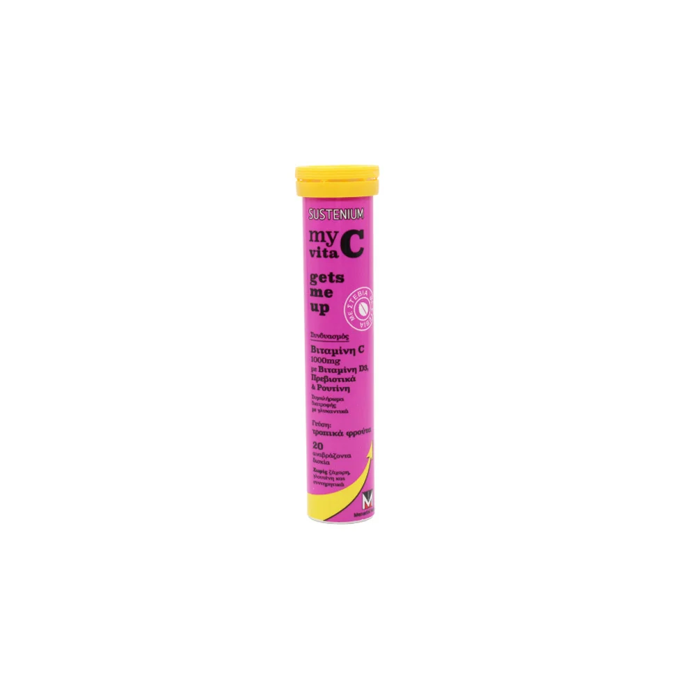 Menarini Sustenium My Vita C Βιταμίνη C 1000mg Με Βιταμίνη D3 Πρεβιοτικά Ρουτίνη & Γεύση Τροπικά Φρούτα 20 αναβράζουσες ταμπλέτες