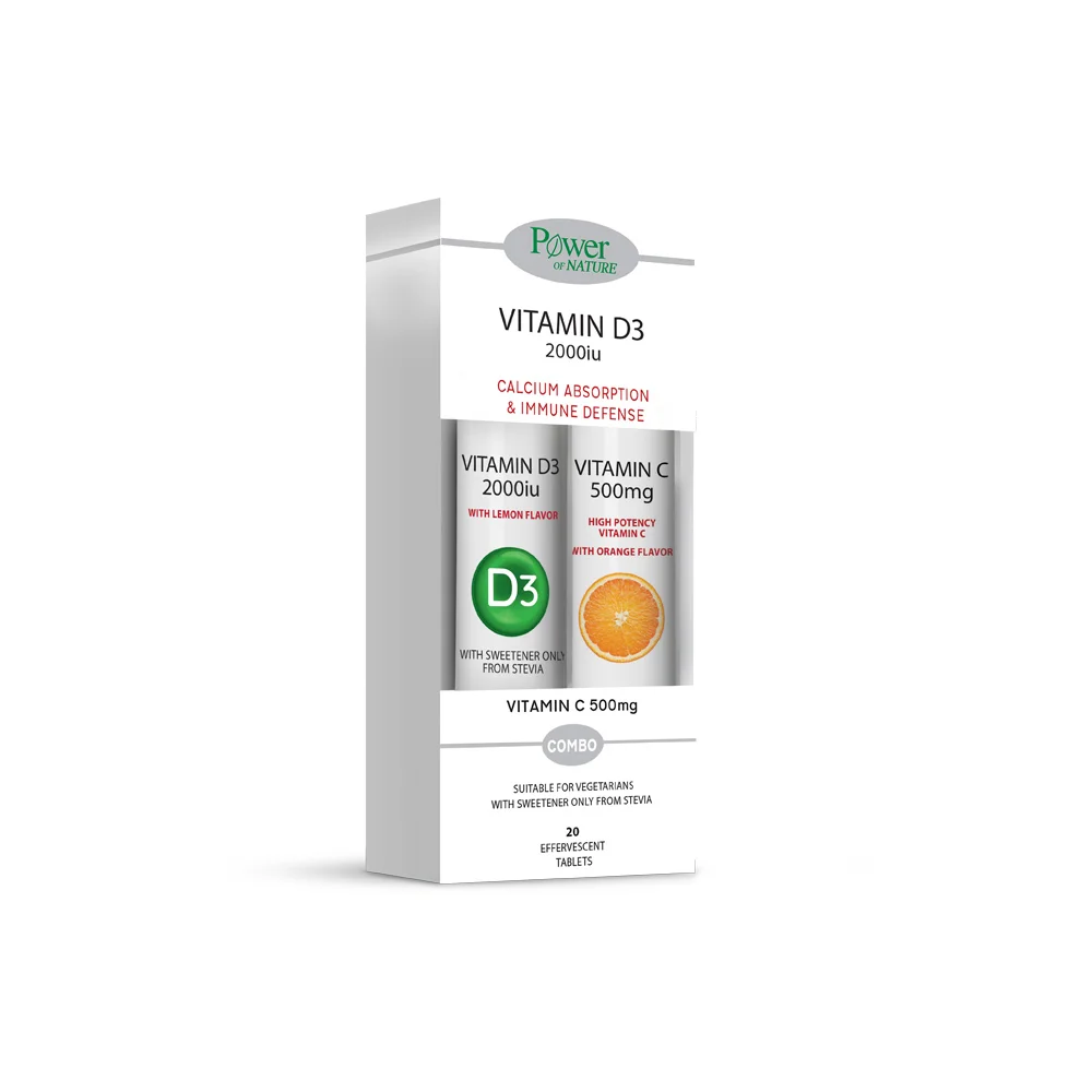 Power Health Promo Nutrition Supplement For The Immune System With Vitamin D3 2000iu 20 Eff.tabs & Gift Vitamin C 500mg 20 Eff.tabs
