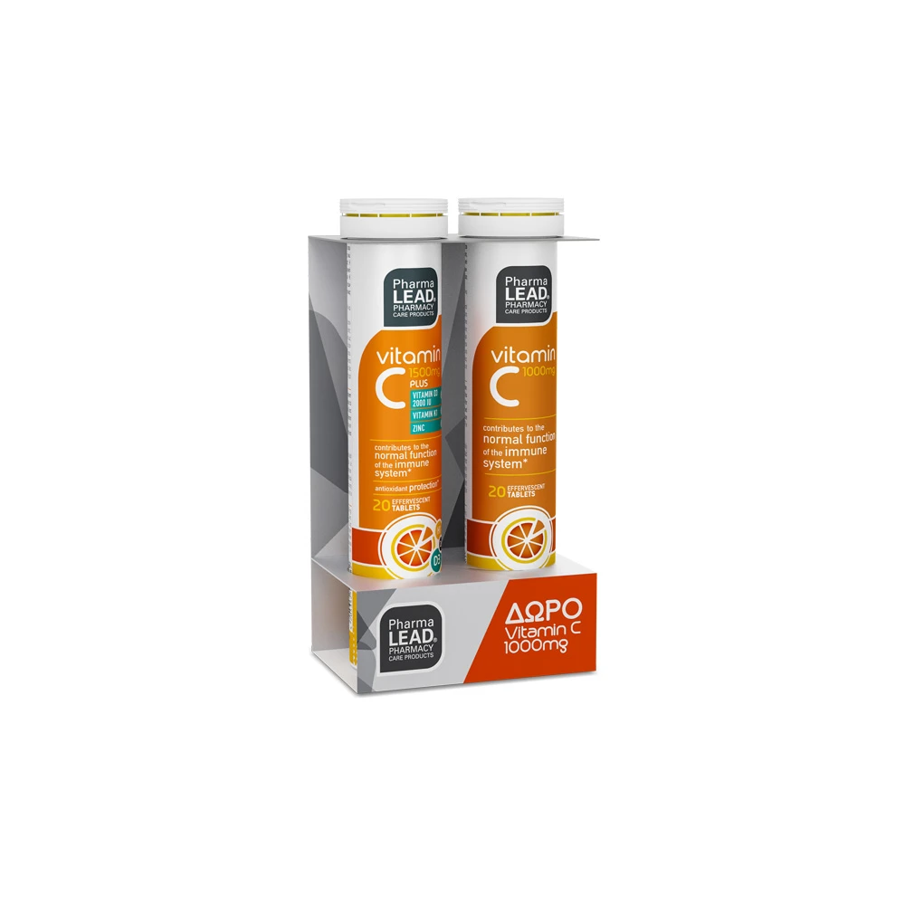 Pharmalead Promo (1+1 Δώρο) Vitamin C Βιταμίνη C 1500mg Plus 20 αναβράζουσες ταμπλέτες & Δώρο Vitamin C Βιταμίνη C 1000mg 20 αναβράζουσες ταμπλέτες