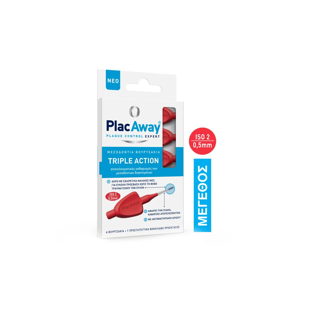 Plac Away Triple Action 0.5mm ISO 2 Interdental Brush Red 6 pcs
