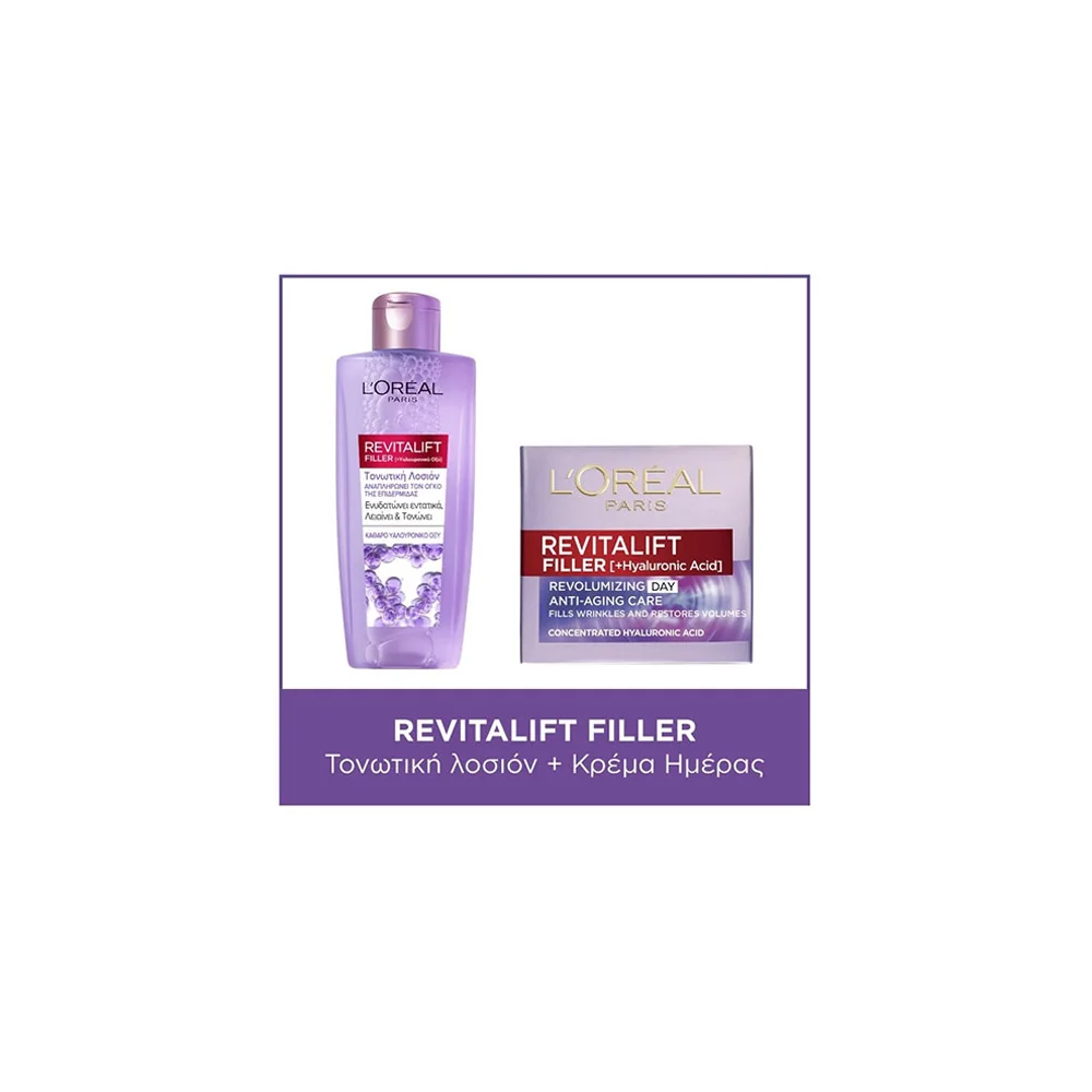 L'Oreal Paris Promo Revitalift Filler Toner Tonic Lotion 200ml & Day Cream With Hyaluronic Acid 50ml