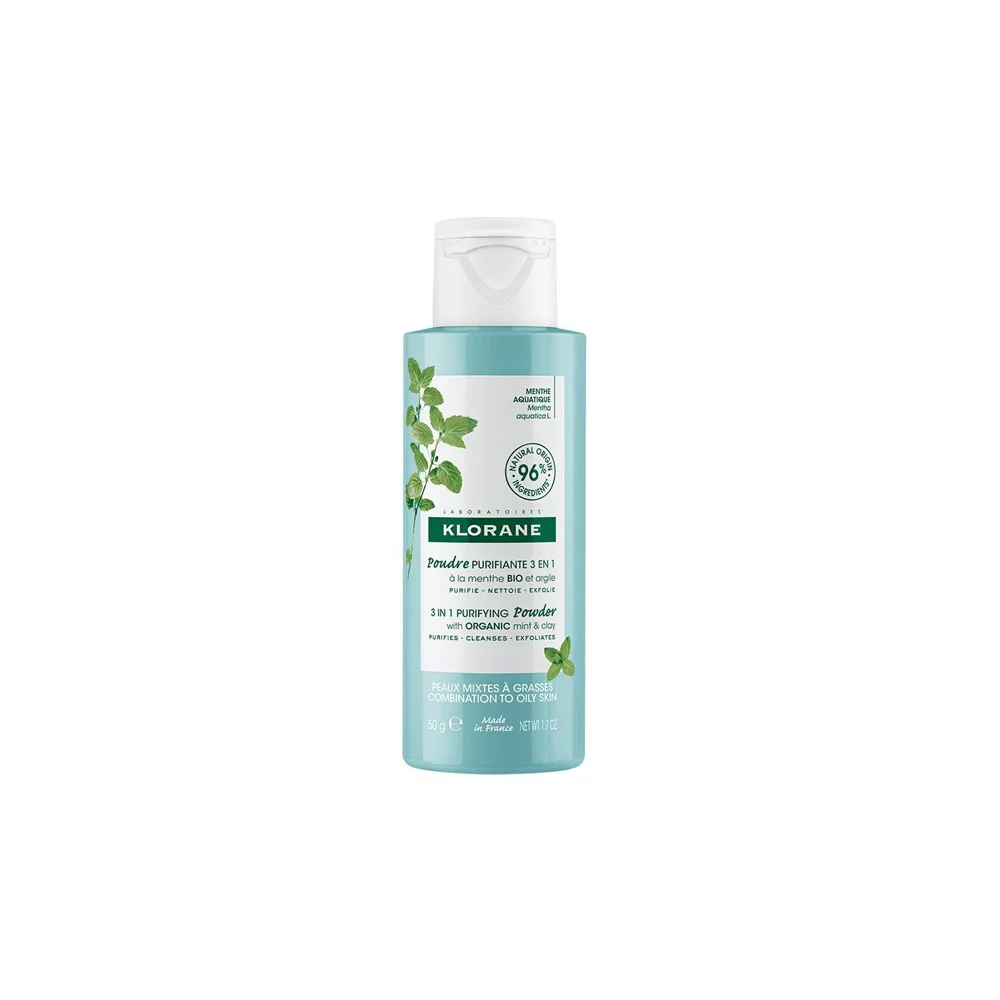 Klorane Purifying Face Cleansing Powder Καθαριστική Πούδρα Για Μικτό & Λιπαρό Δέρμα Με Υδάτινη Μέντα & Άργιλο 50gr
