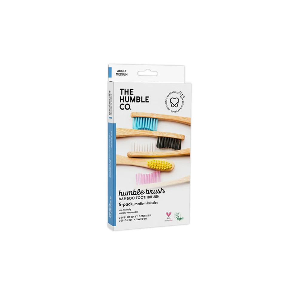 The Humble Co. Toothbrush Οδοντόβουρτσα Αdult Medium Ενηλίκων Πακέτo Με 5 Χρώματα 5 τεμάχια