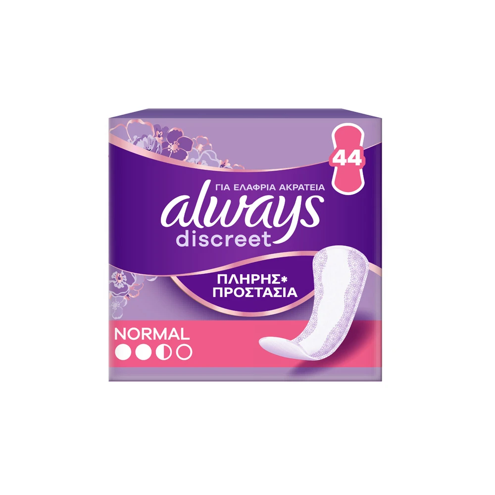Always Discreet Σερβιετάκια Για Την Ακράτεια Normal Κατά Των Διαρροών Της Ουροδόχου Κύστης 44 τεμάχια