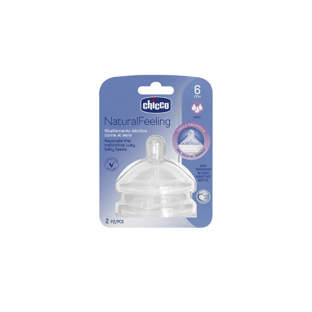 Chicco Θηλή Σιλικόνης Natural Feeling 6m+ Γρήγορης Ροής 2 τεμάχια