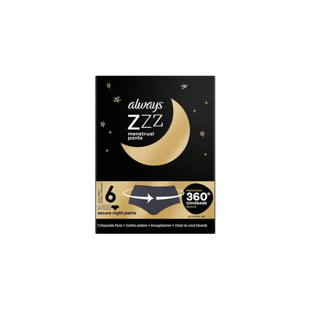 Always Zzz Menstrual No.6 Secure Night Pants Small Medium Eσώρουχα Περιόδου Για Τη Νύχτα 3 τεμάχια