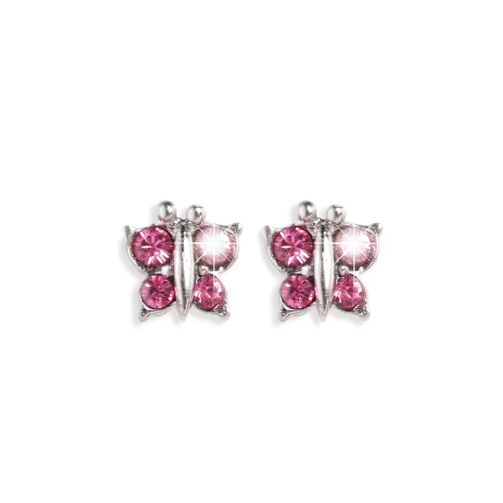Inverness Butterfly Earrings Pink With Crystal 5mm 1 pair