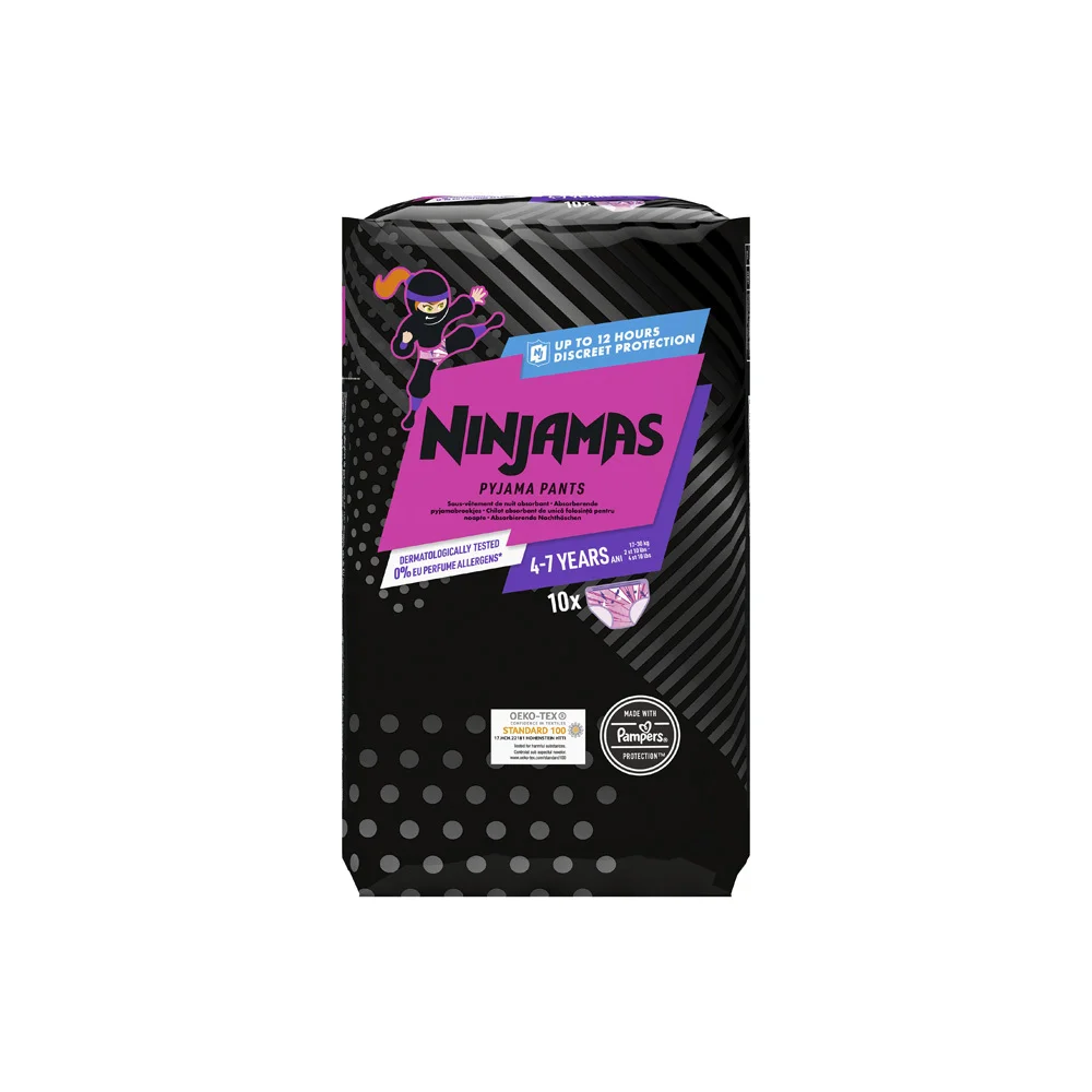 Pampers Ninjamas Girl Pyjama Pants 4-7 Χρονών Πάνες Βρακάκι Για Κορίτσι Για Τη Νύχτα Μέγεθος (17-30kg) 10 τεμάχια
