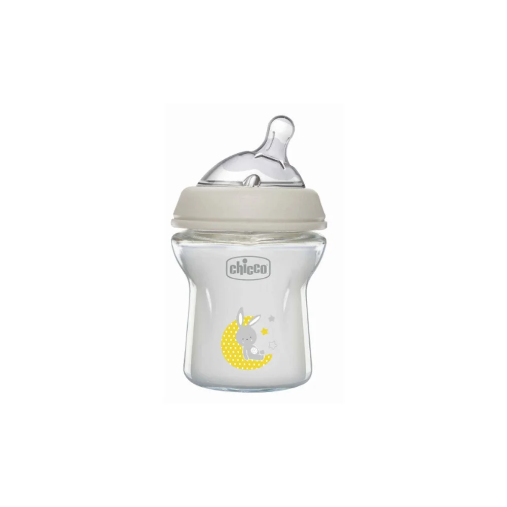 Chicco Natural Feeling Γυάλινο Μπιμπερό Με Θηλή Σιλικόνης Μικρής Ροής 0m+ 150ml