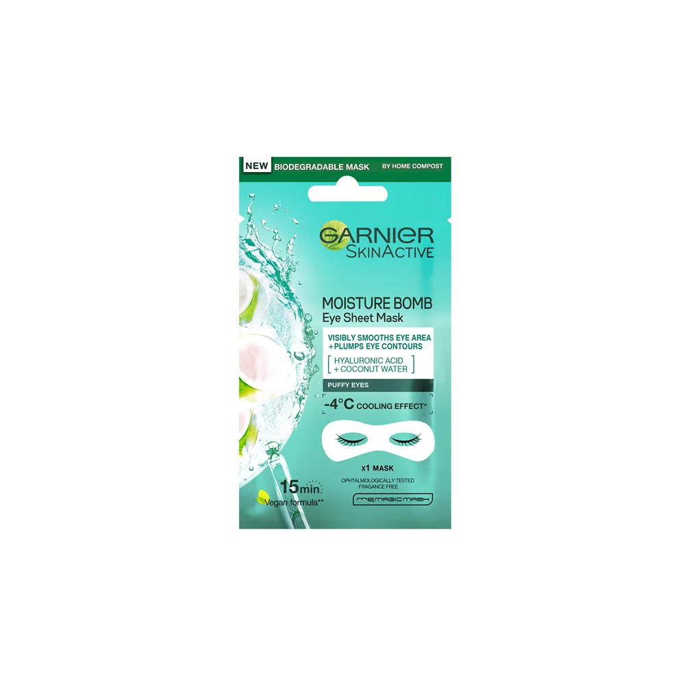 Garnier Skin Active Moisture Bomb Ενυδατική Υφασμάτινη Μάσκα Ματιών Με Υαλουρονικό Οξύ & Νερό Καρύδας 6gr