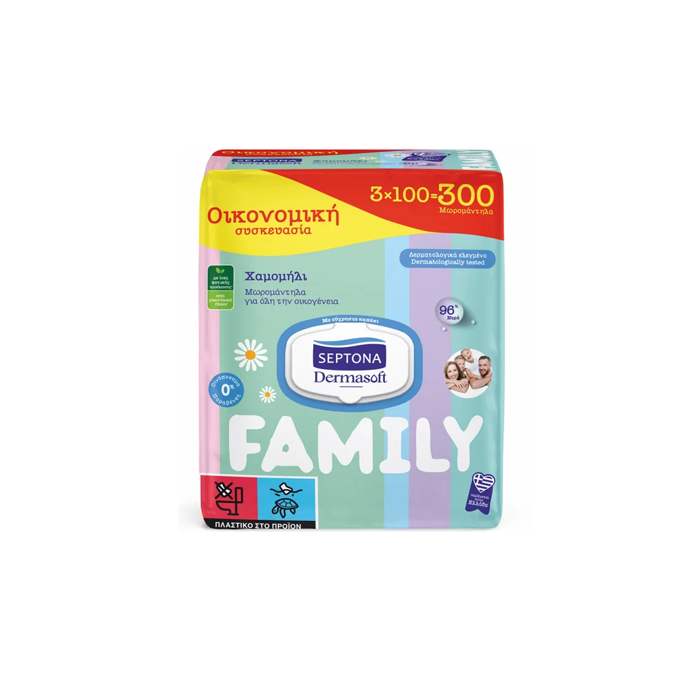 Septona Dermasoft Family Baby wipes for the whole family with Chamomile 3x100 pieces