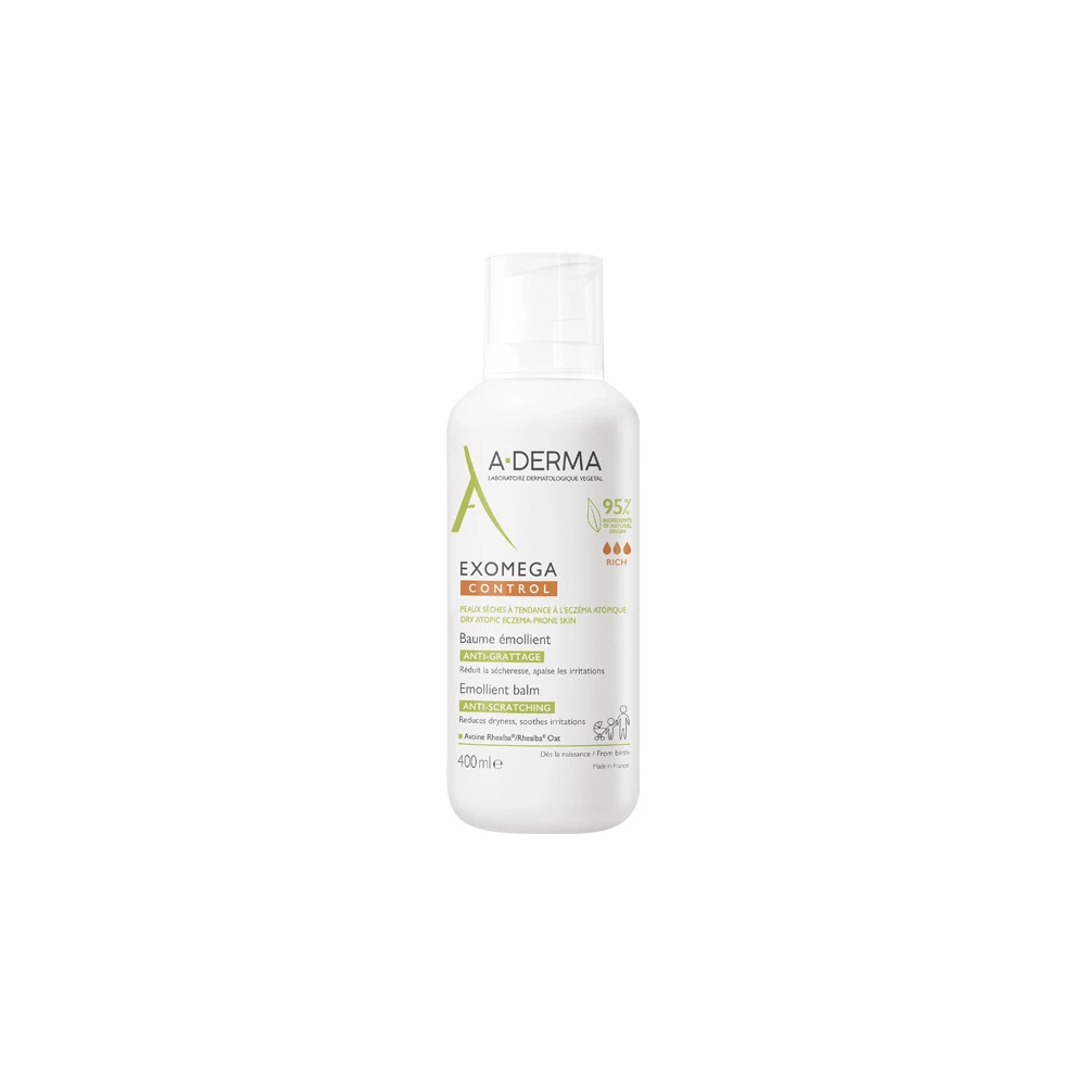 A-Derma Exomega Control Soothing Emollient Balm Against Itching With Oats For Dry Skin Face & Body 400ml