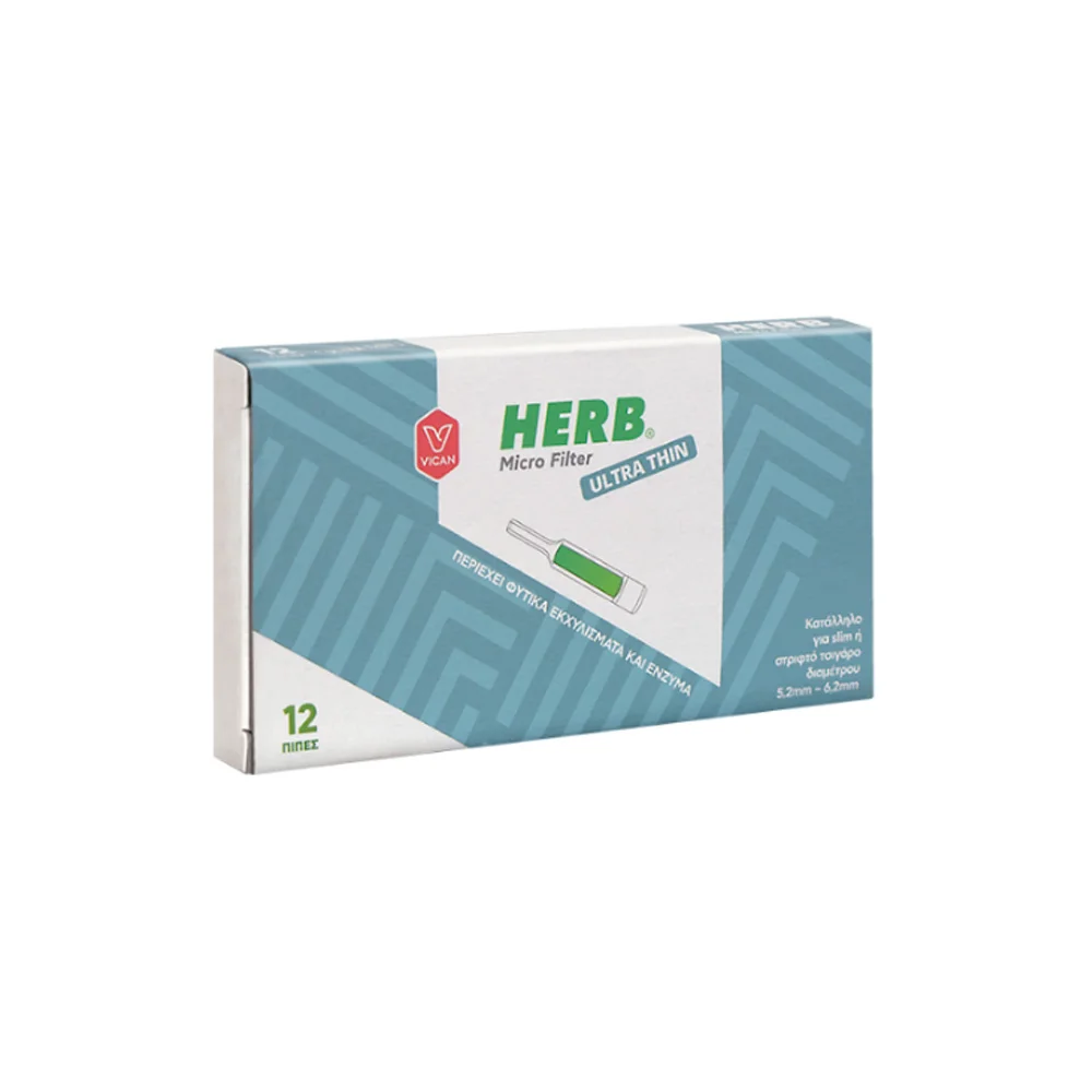 Herb Microfilter Ultra Thin Κατάλληλο Ανταλλακτικά Φίλτρα Για Slim & Στριφτό Τσιγάρο 12 τεμάχια