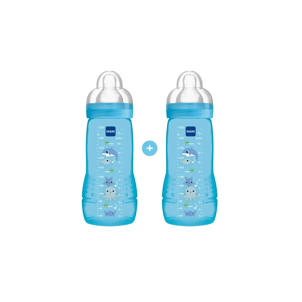 Mam Easy Active Baby Bottle With Silicone Nipple 4+ Months Blue 2x330ml