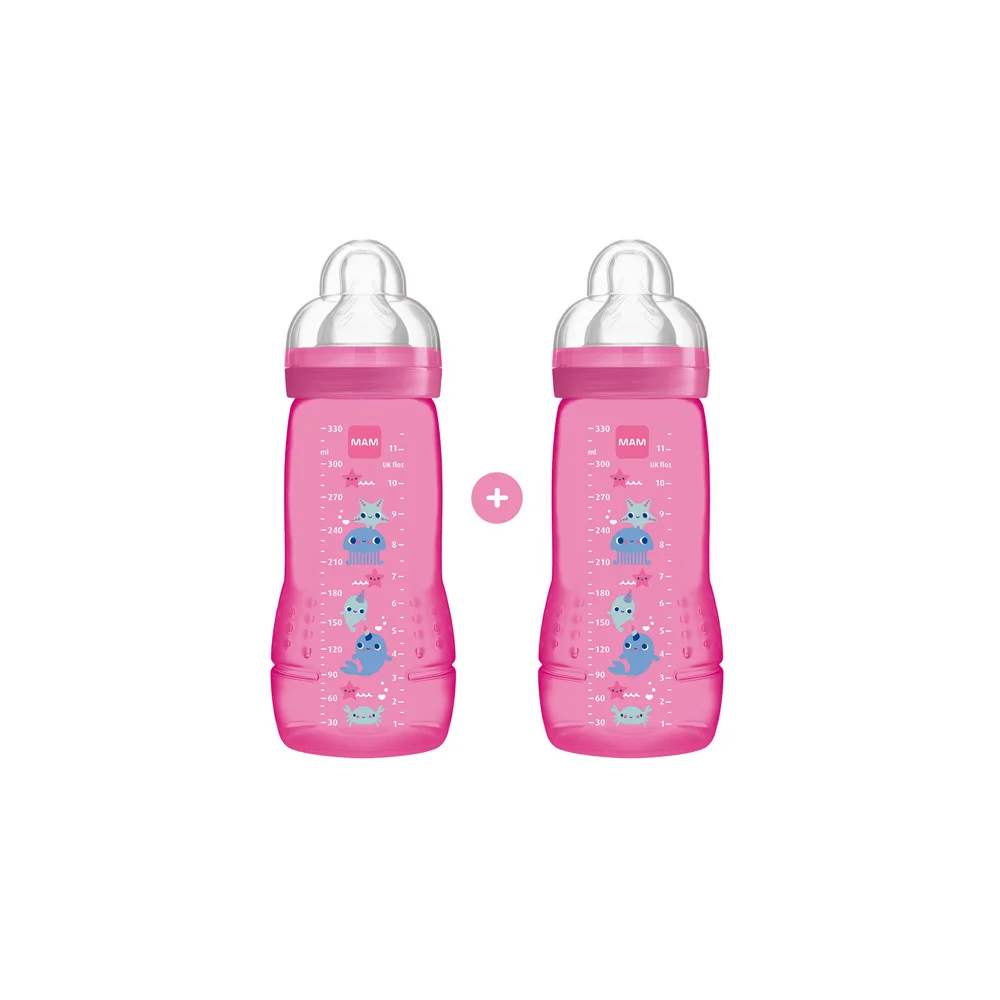 Mam Easy Active Baby Bottle With Silicone Nipple 4+ Months Pink 2x330ml
