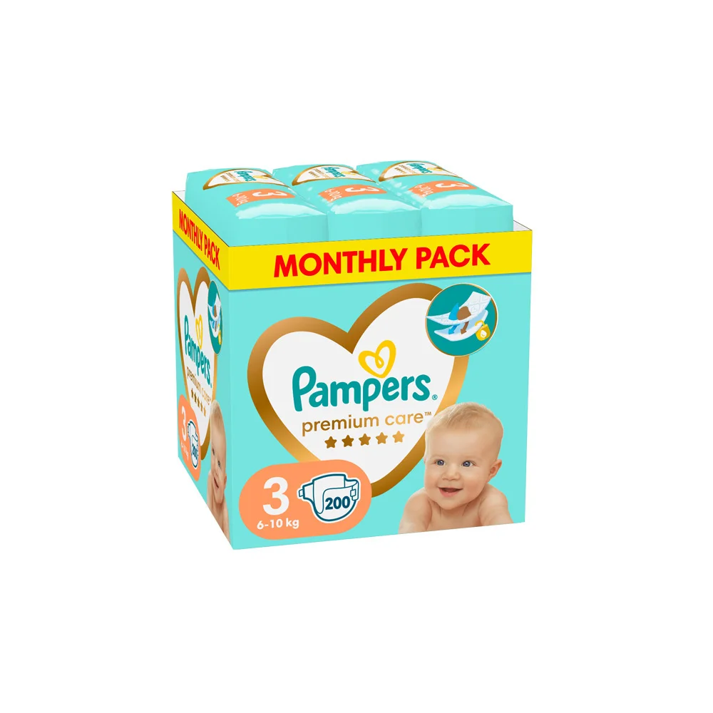 Pampers Premium Care Diapers Size (6-10kg) 200 Diapers