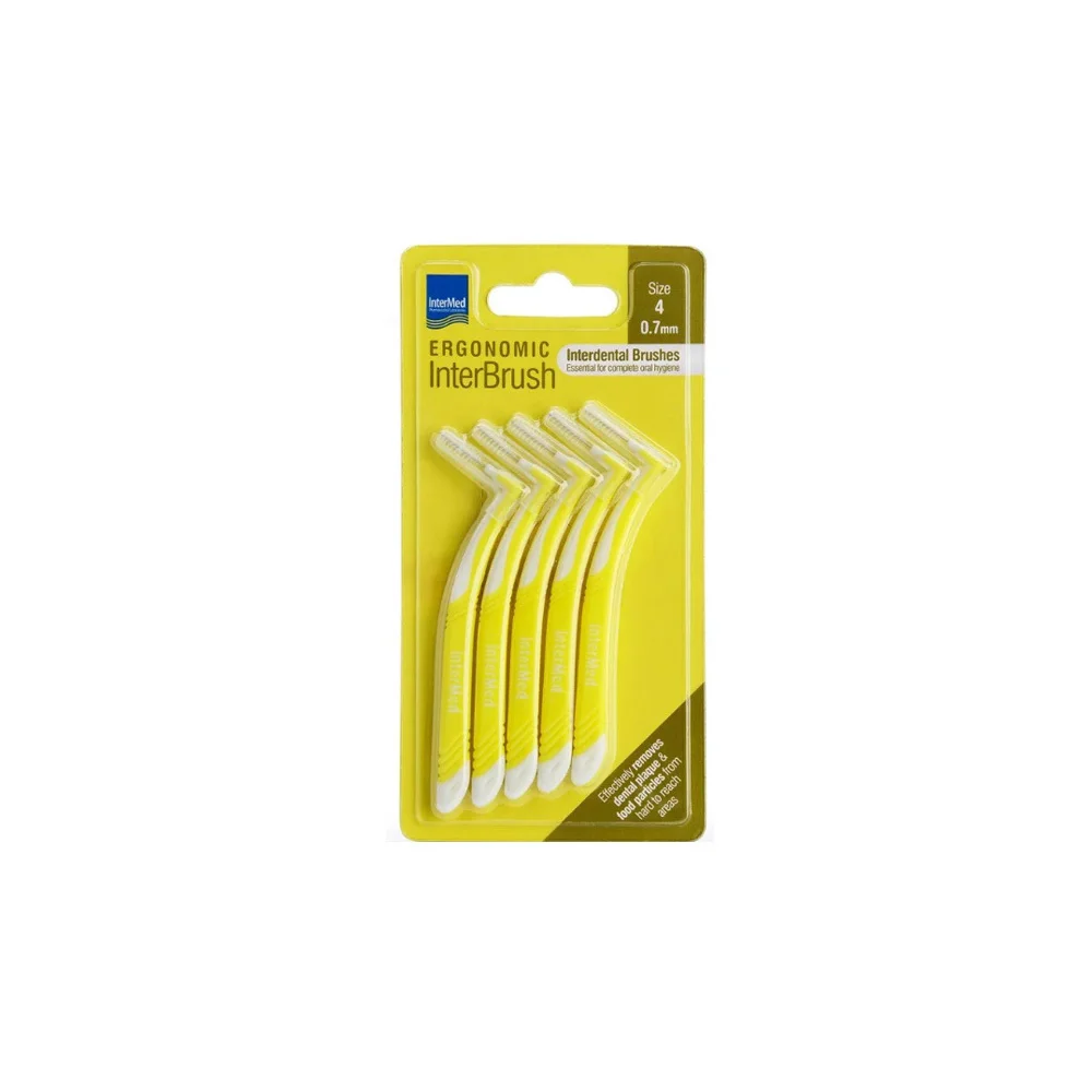 InterMed Ergonomic InterBrush Μεσοδόντια Βουρτσάκια Με Λαβή 0.7mm Κίτρινα Μέγεθος 4 5 τεμάχια