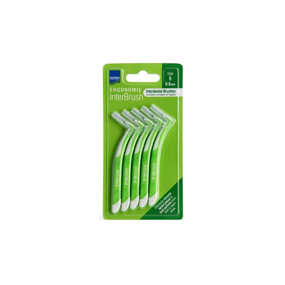 InterMed Ergonomic InterBrush Μεσοδόντια Βουρτσάκια Με Λαβή 0.8mm Πράσινα Μέγεθος 5 5 τεμάχια