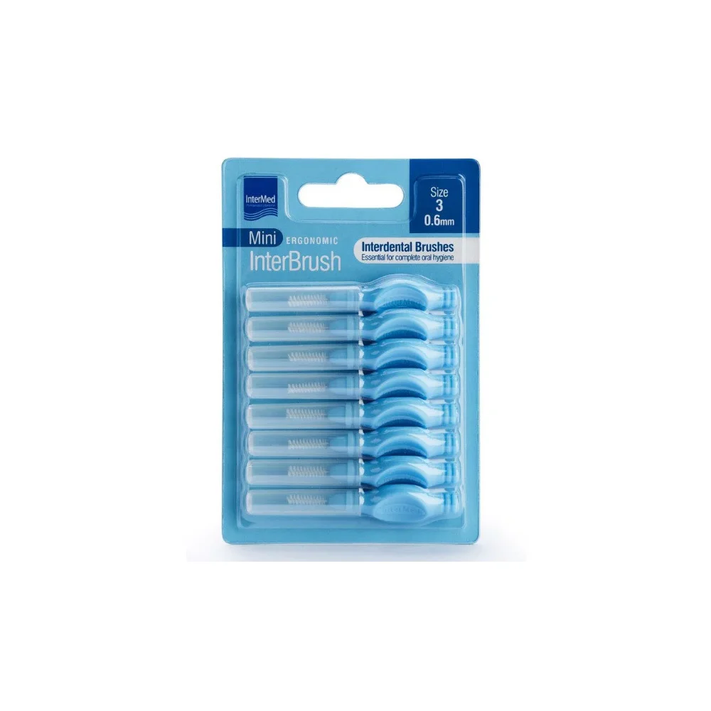 InterMed Mini Ergonomic Interbrush Μεσοδόντια Βουρτσάκια  Με Λαβή 0.6mm Γαλάζια Μέγεθος 3 8 τεμάχια