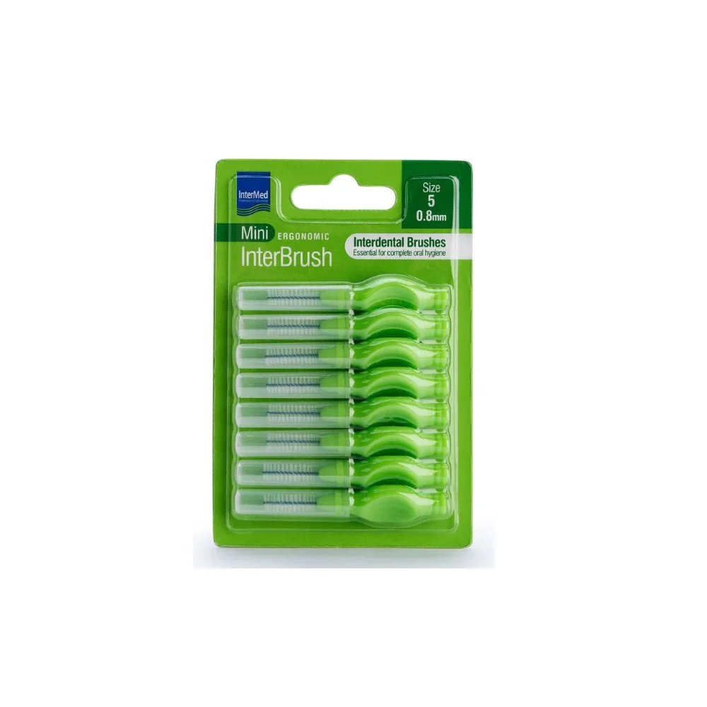 InterMed Mini Ergonomic Interbrush Μεσοδόντια Βουρτσάκια Με Λαβή 0.8mm Πράσινα Μέγεθος 5 8 τεμάχια