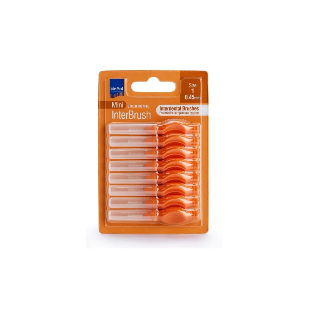 InterMed Mini Ergonomic Interbrush Μεσοδόντια Βουρτσάκια  Με Λαβή 0.45mm Πορτοκαλί Μέγεθος 1 8 τεμάχια