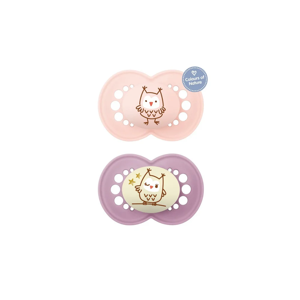 Mam Day And Night Orthodontic Silicone Pacifiers 6-16 Months Pink-Purple 2 pieces