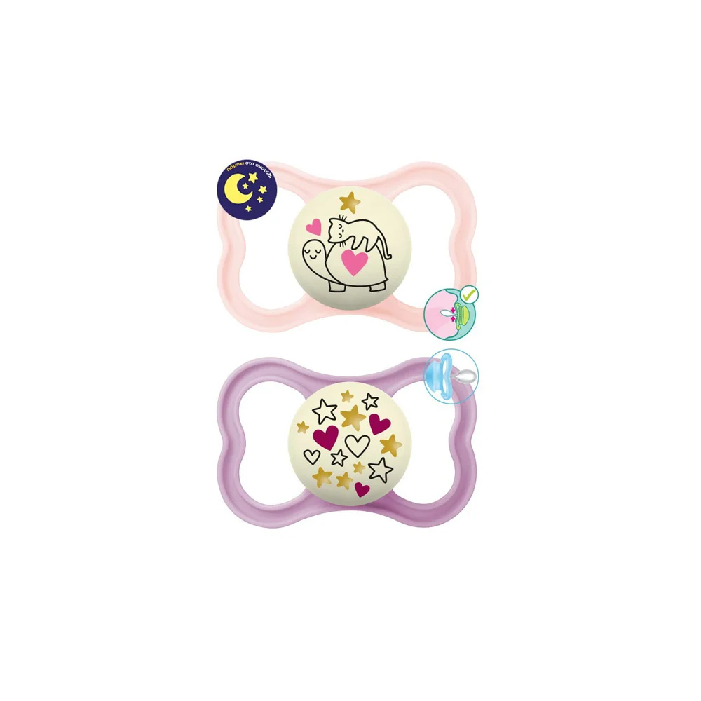 Mam Supreme Night Silicone Pacifiers 16+ Months Pink-Purple 2 pieces