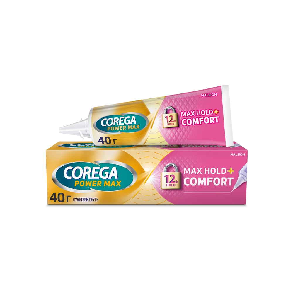 Corega Max Hold & Comfort Στερεωτική Κρέμα Τεχνητής Οδοντοστοιχίας Για Έως Και 12 Ώρες Συγκράτησης 40gr