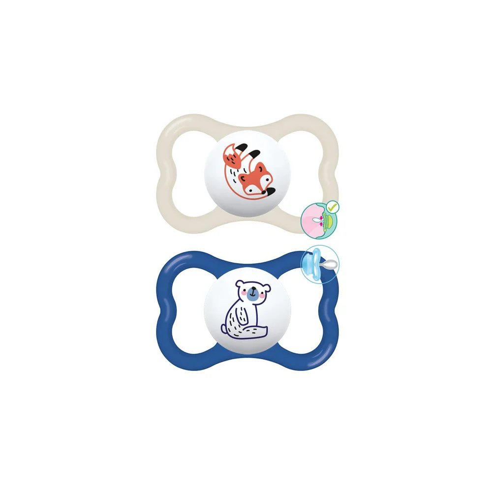 Mam Supreme Silicone Pacifier 16+ Months White-Blue 2 pieces