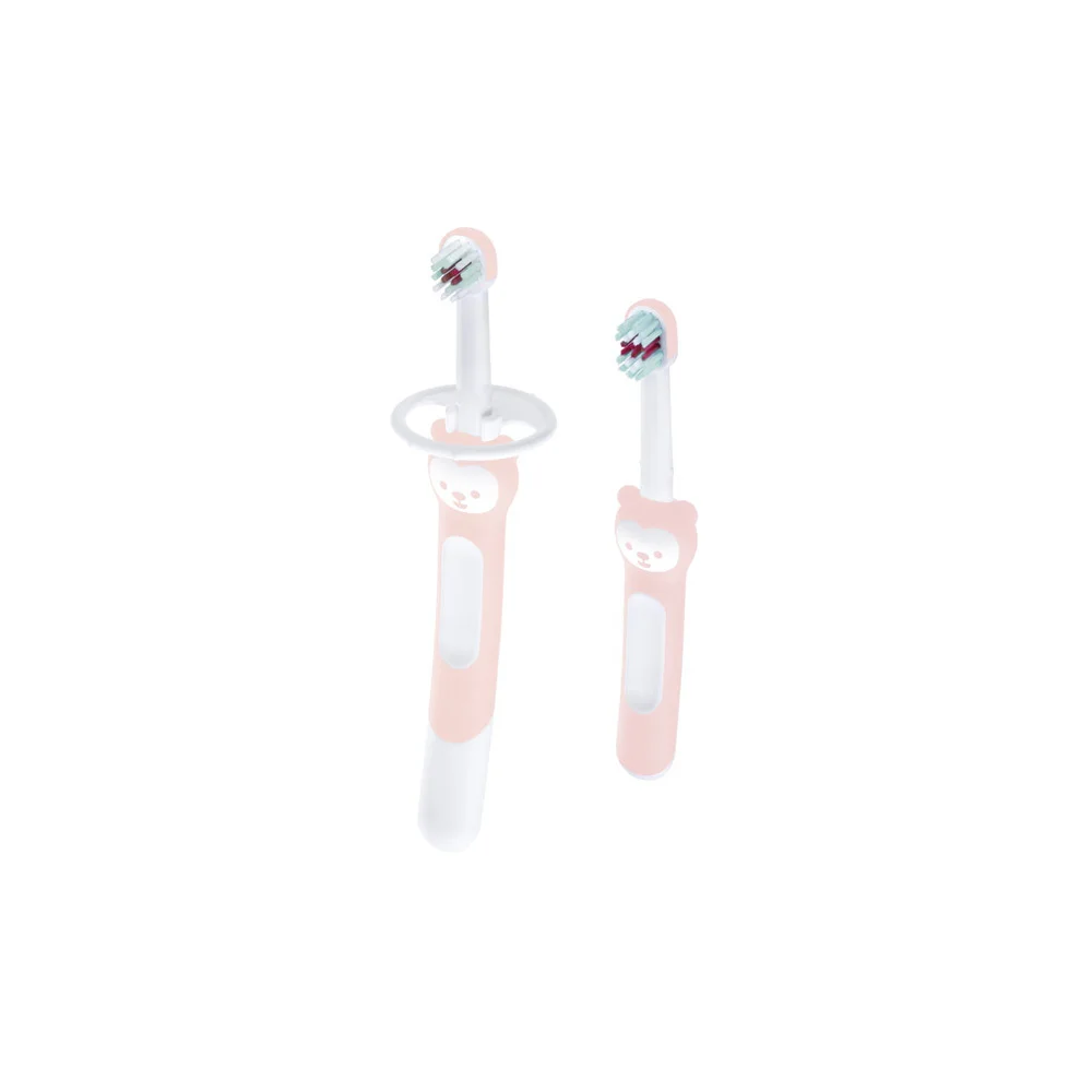 Mam Learn To Brush Educational & Baby Toothbrush With Teddy Bear Handle Pink 2 pcs