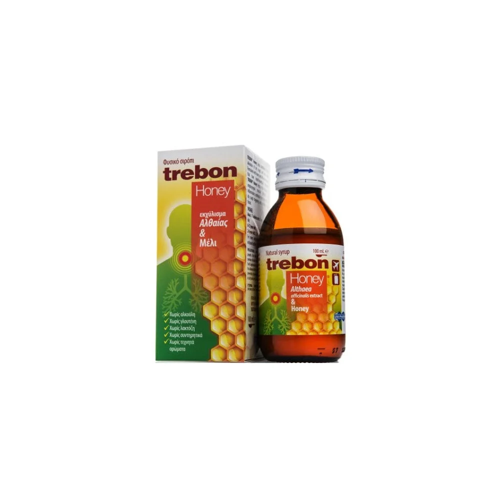 Uni-Pharma Trebon Honey Σιρόπι Για Τον Ερεθισμένο Λαιμό Τον Ξηρό & Παραγωγικό Βήχα 100ml